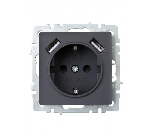 BRITE Розетка с заземлением со шторками 16А с USB A+A 2,1А РЮш10-1-БрГ графит  BR-R14-16-U21-D21-K53  IEK