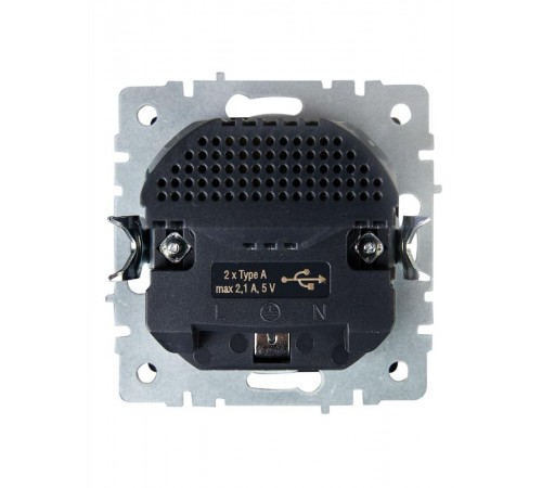 BRITE Розетка с заземлением со шторками 16А с USB A+A 2,1А РЮш10-1-БрГ графит  BR-R14-16-U21-D21-K53  IEK