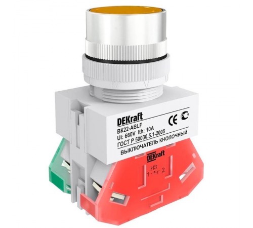 Выкл. кноп. с фикс. ABF 22 мм жел. 220В ВK-22   25125DEK  DEKraft
