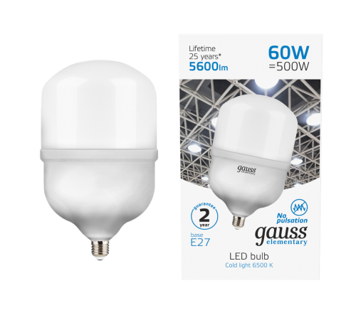 Лампа светодиодная Elementary LED T160 E27 60W 5600lm 180-240V 6500K 1/6  63236  Gauss