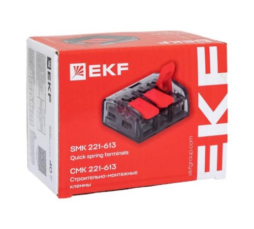 Строительно-монтажная клемма СМК 221-613 с рычагом 3 отверстия 0.5-4.0(6) мм2 EKF PROxima  plc-smk-221-613  EKF