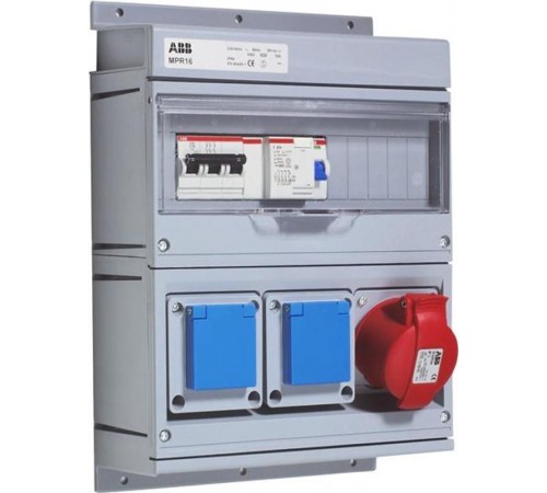 Бокс MPR16 с розетками в сборе, IP44, пластик  2CMA168997R1000  ABB