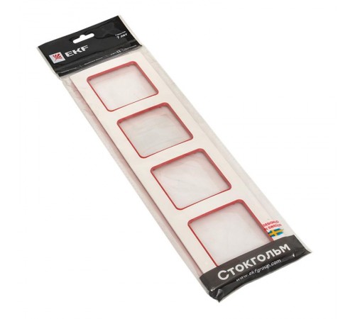 Стокгольм Рамка 4-местная белая с линией цвета красный PROxima  EAM-G-305-10  EKF