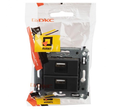 USB зарядное устройство в стену, "Avanti", "Черный матовый"  4412543  DKC