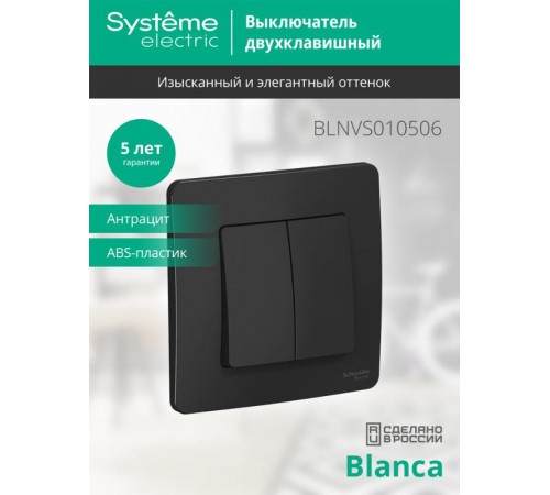 Blanca Антрацит С/У Выключатель 2-клавишный, 10А, 250B  BLNVS010506  SE