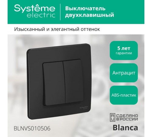 Blanca Антрацит С/У Выключатель 2-клавишный, 10А, 250B  BLNVS010506  SE