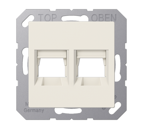 Kрышка для 2-х разъемов; без видимого винта; подпружиненная шторка; термопласт; слоновая кость A1569-2AT Jung