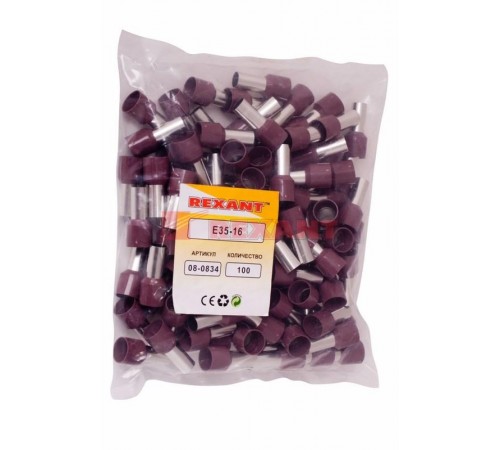 Наконечник штыревой втулочный изолированный F-16 мм 35 мм (НШВи 35-16) красный  08-0834  REXANT