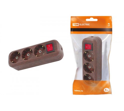 Колодка розеточная 3 гнезда 2П+3 с выключателем16А 250В "Эко" (бук)   SQ1806-0063  TDM