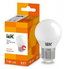 Лампа светодиодная LED 7Вт Е27 220В 3000К G45 шар  LLE-G45-7-230-30-E27  IEK