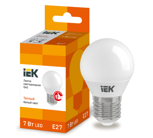 Лампа светодиодная LED 7Вт Е27 220В 3000К G45 шар  LLE-G45-7-230-30-E27  IEK