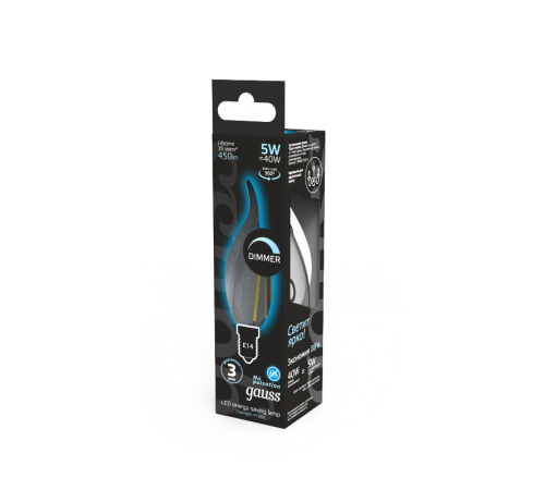 Лампа светодиодная LED 5Вт E14 220В 4100К свеча на ветру, диммируемая  104801205-D  Gauss