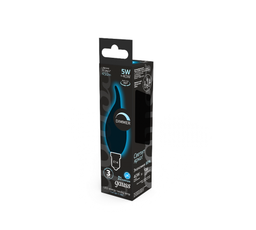 Лампа светодиодная LED 5Вт E14 220В 4100К свеча на ветру, диммируемая  104801205-D  Gauss