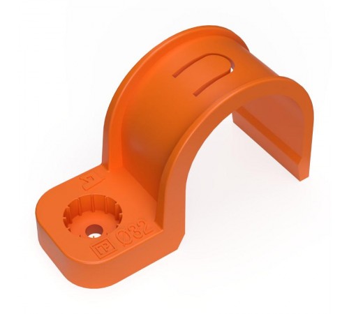Крепеж-скоба пластиковая односторонняя для прямого монтажа  атмосферостойкая оранжевая в п/э d32 мм (25шт/375шт уп/кор)  PR13.1188  Промрукав