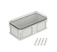 Корпус пластиковый RAM box IP67 400х200х160 мм (высота крышки 35) стенка с выбивными фланцами прозрачная крышка  542311  DKC