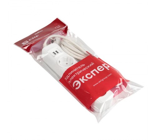 Удлинитель "Эксперт" 4 гнезда 3 метра 16А/3,5кВт с 2 USB 2,1А ПВС 3х1  UBA16-2USB-4-03i  EKF