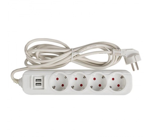 Удлинитель "Эксперт" 4 гнезда 3 метра 16А/3,5кВт с 2 USB 2,1А ПВС 3х1  UBA16-2USB-4-03i  EKF