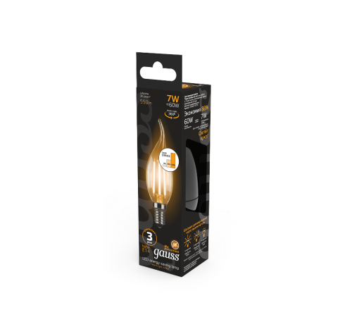 Лампа светодиодная Black LED Filament Свеча на ветру E14 7W 550lm 2700K step dimmable  104801107-S  Gauss