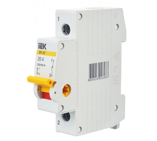 Выключатель нагрузки модульный (мини-рубильник) ВН-32 1Р 20А  MNV10-1-020  IEK