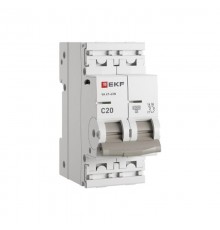 Выключатель автоматический двухполюсный 20А (C) 6кА ВА 47-63N PROxima M636220C  EKF