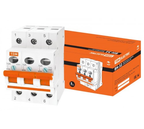 Выключатель нагрузки модульный (мини-рубильник) ВН-32 3P 16A  SQ0211-0021  TDM