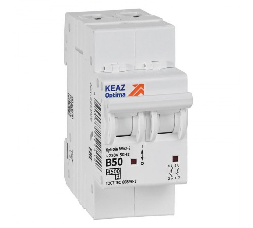 Выключатель автоматический двухполюсный OptiDin BM63-2B50-4,5-УХЛ3   329515  КЭАЗ