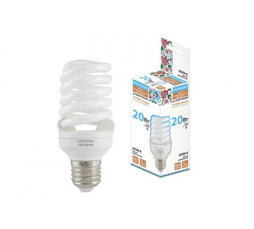 Лампа энергосберегающая КЛЛ  20Вт Е27 865 cпираль НЛ-FSТ2 48х115мм  SQ0347-0012  TDM