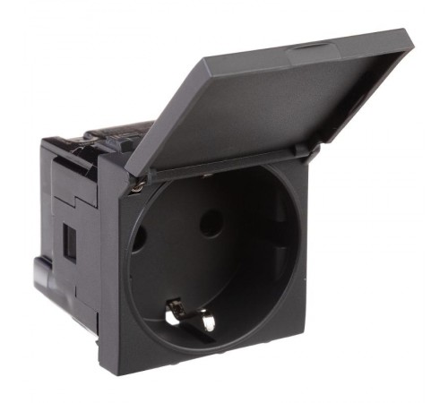 Розетка с крышкой модульная, 2P+E, с з/ш, "Avanti", "Черный матовый", 2модуля  4412012  DKC