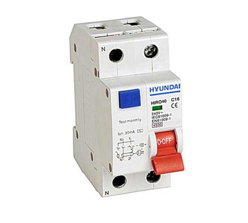 Выключатель автоматический дифференциального тока HIRO40 1NG2S0000C 00006C 1 полюс + нейтр., 6A, ток к.з. 4.5kA,10mA  13.06.000066  HYUNDAI