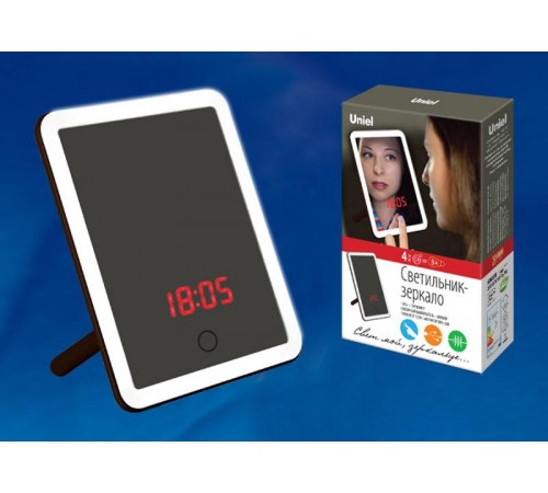 Светильник настольный TLD-591 Brown/LED/80Lm/6000K/Dimmer/T+M зеркало4W акк 37V/600mAh сенсор диммер часы термометр коричн  UL-00004160  Uniel