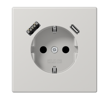 Розетка SCHUKO® с USB-зарядным устройством, тип A + тип С; термопласт; светло-серый  LS1520-15CALG  Jung
