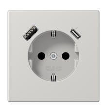 Розетка SCHUKO® с USB-зарядным устройством, тип A + тип С; термопласт; светло-серый  LS1520-15CALG  Jung