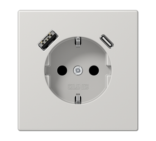 Розетка SCHUKO® с USB-зарядным устройством, тип A + тип С; термопласт; светло-серый  LS1520-15CALG  Jung