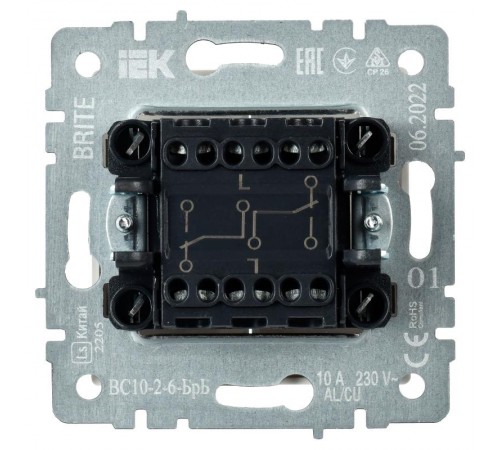 BRITE Выключатель 2-клавишный проходной 10А ВС10-2-6-БрБ белый  BR-V22-0-10-K01  IEK