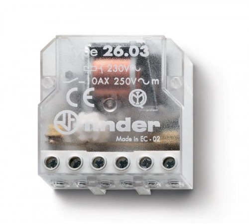 Шаговое электромеханическое реле; 1NO+1NC 10А, 2 состояния; контакты AgNi; питание 110В АC; монтаж в коробке  260381100000  Finder