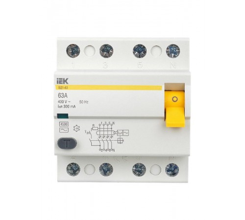Выключатель дифференциальный (УЗО) ВД1-63 4п 63А 300мА тип AC  MDV10-4-063-300  IEK
