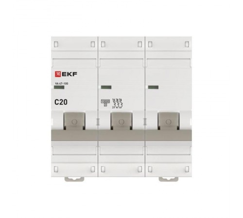Авт.выкл. 3P 20А(C) 10kA ВА 47-100 PROxima  mcb47100-3-20C-pro  EKF