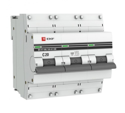 Авт.выкл. 3P 20А(C) 10kA ВА 47-100 PROxima  mcb47100-3-20C-pro  EKF