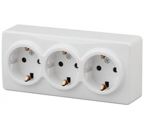Розетка 11-2209-01  3х2P+E Schuko со шторками, 16АХ-250В, ОУ, Эксперт, Белый Б0020703  ЭРА