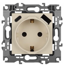Розетка  Серия 12 12-4108-02 2P+E 16A-250В со шторками с USB type-A+C 5В-3А слоновая кость  Б0067731  ЭРА