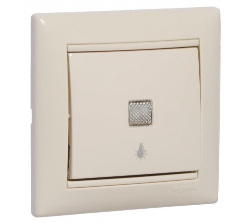 Valena Сл. кость Выключатель кнопочный 1-клавишный с подсветкой и пиктограммой "лампочка"  774313  Legrand