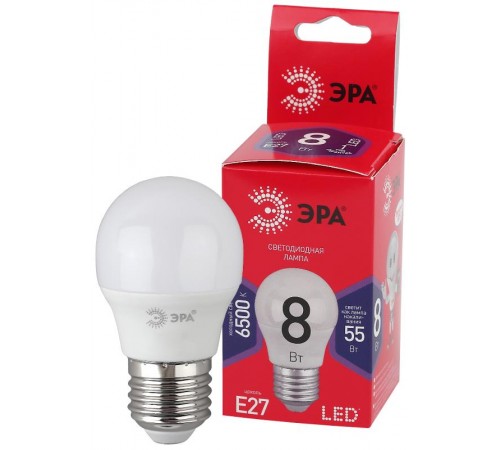 Лампа светодиодная RED LINE LED P45-8W-865-E27 R E27 / Е27 8Вт шар холодный дневной свет  Б0045359  ЭРА