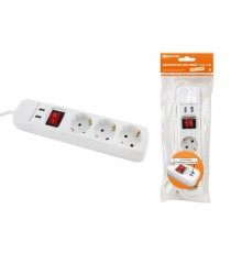 Удлинитель бытовой  У03В-USB 3 гнезда, 2USB разъема, 1,5 метра, вык., з/к, ПВС 3х1мм2  16А/250В   SQ1303-0301  TDM