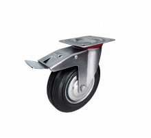 Колесо промышл. поворот. стал.ободс  резин шиной и роликоподшип., площадка, D100, с торм  - накл. Te  148524  Tech-KREP