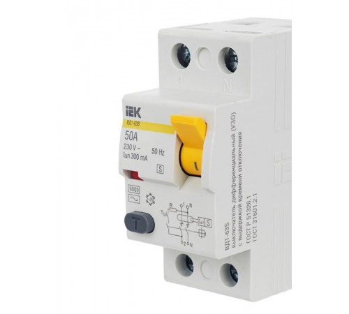 Выключатель дифференциальный (УЗО) ВД1-63S 2п 50А 300мА тип AC  MDV12-2-050-300  IEK