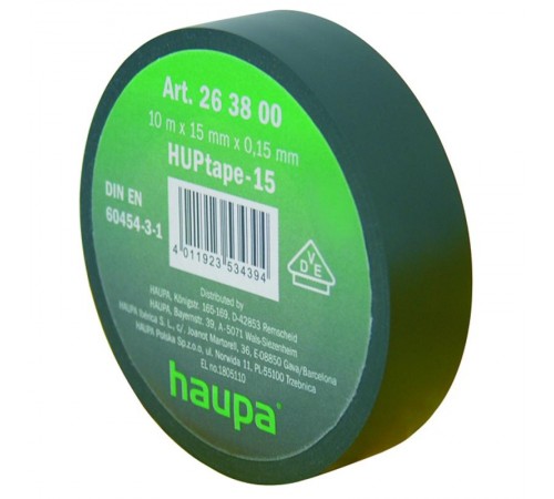 Изолента ПВХ, цвет чёрный, шир. 25 мм, длина 20 м, d 74 мм  263862  Haupa