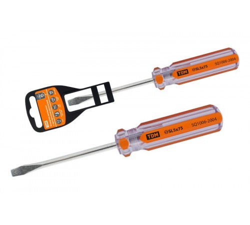Отвертка шлицевая, прозрачная рукоятка, углеродистая сталь, тип SL5.0 x 75 мм, серия "Гранит"  SQ1006-2004  TDM
