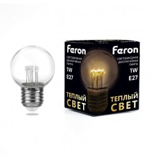 Лампа светодиодная, (1W) 230V E27 2700K G45 прозрачая, LB-378  41918  FERON