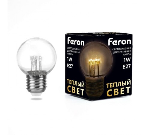 Лампа светодиодная, (1W) 230V E27 2700K G45 прозрачая, LB-378  41918  FERON