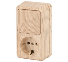 2-705-11 Intro Блок розетка+выкл. верт. 10(16)А-250В, IP20, ОУ, Quadro, сосна  Б0036168  Intro